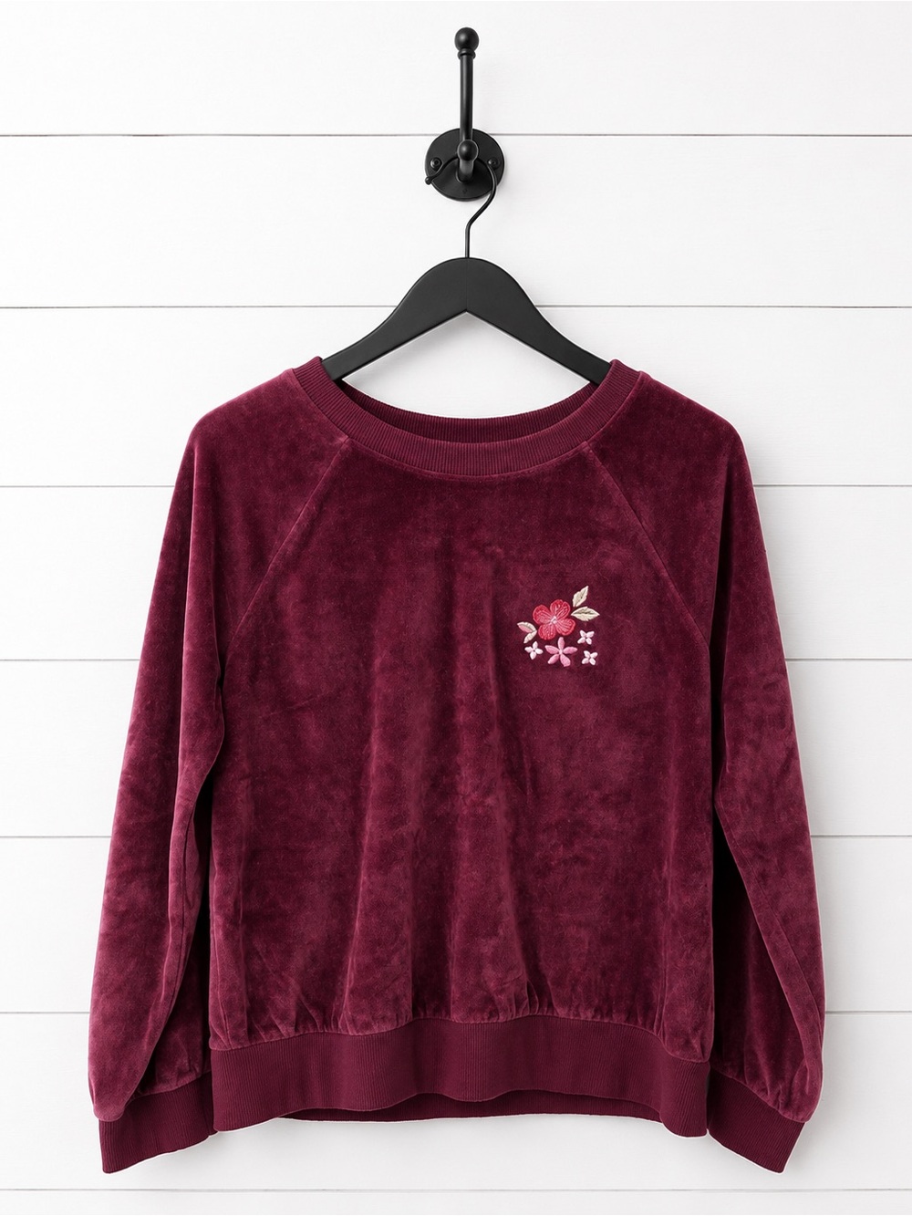 Cat & Jack Burgundy Velvet Floral Pullover Sweatshirt